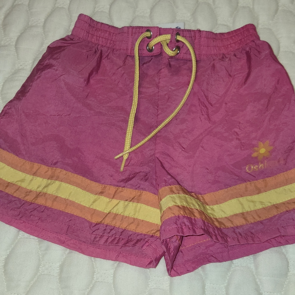 Oshkosh B'Gosh Vintage Toddler Girls Swim Cover up Shorts Nylon Pink Stripes 4t